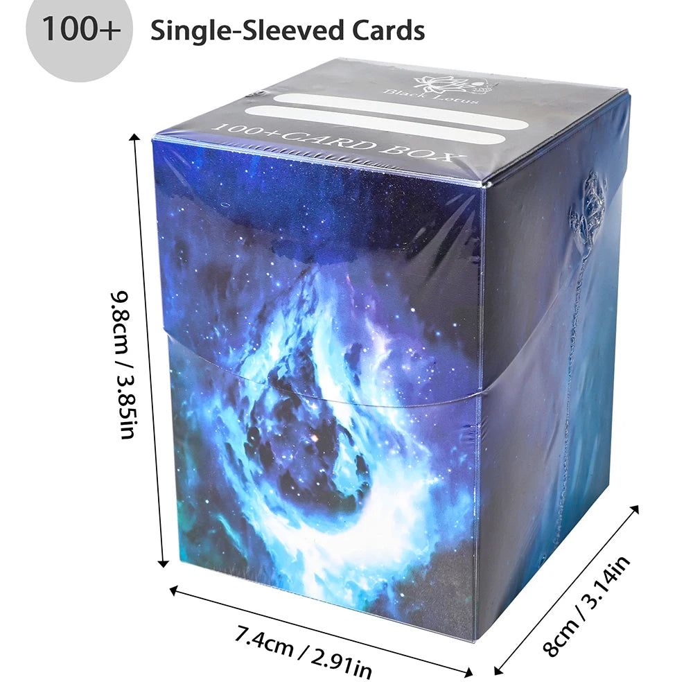 Contenitore Deck Box 100+ con doppio divisorio per carte da gioco MTG, YGO e TCG, con spazio per carte e accessori.