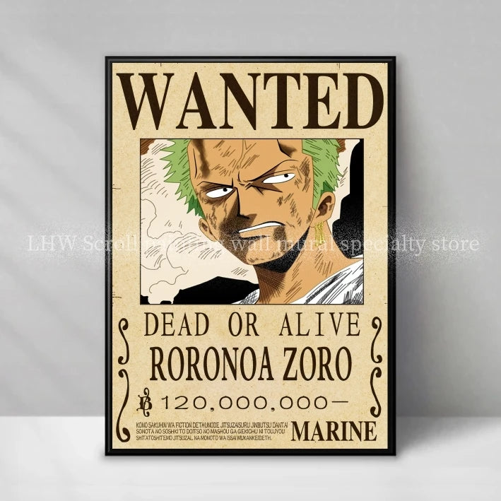 Figura d'azione Otaku Family Store di One Piece, decorativa in stile cartellone giallo "Wanted" per pareti, alta qualità.