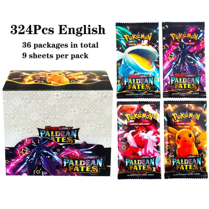 Scatola di distribuzione Pokémon TCG Otaku Family Store con 36 bustine e 324 carte, mostrata aperta con carte visibili.