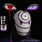 Maschera cosplay Uchiha Obito Sharingan Akatsuki Naruto, maschera in tessuto nero con simboli rossi e dettagli realistici