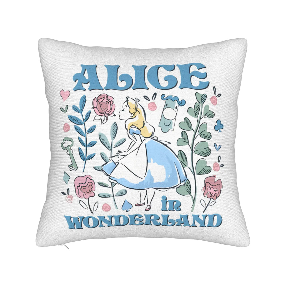 Copripiumino quadrato con stampa del gatto di Cheshire di Alice nel Paese delle Meraviglie, cotone poliestere, decorativo e carino.