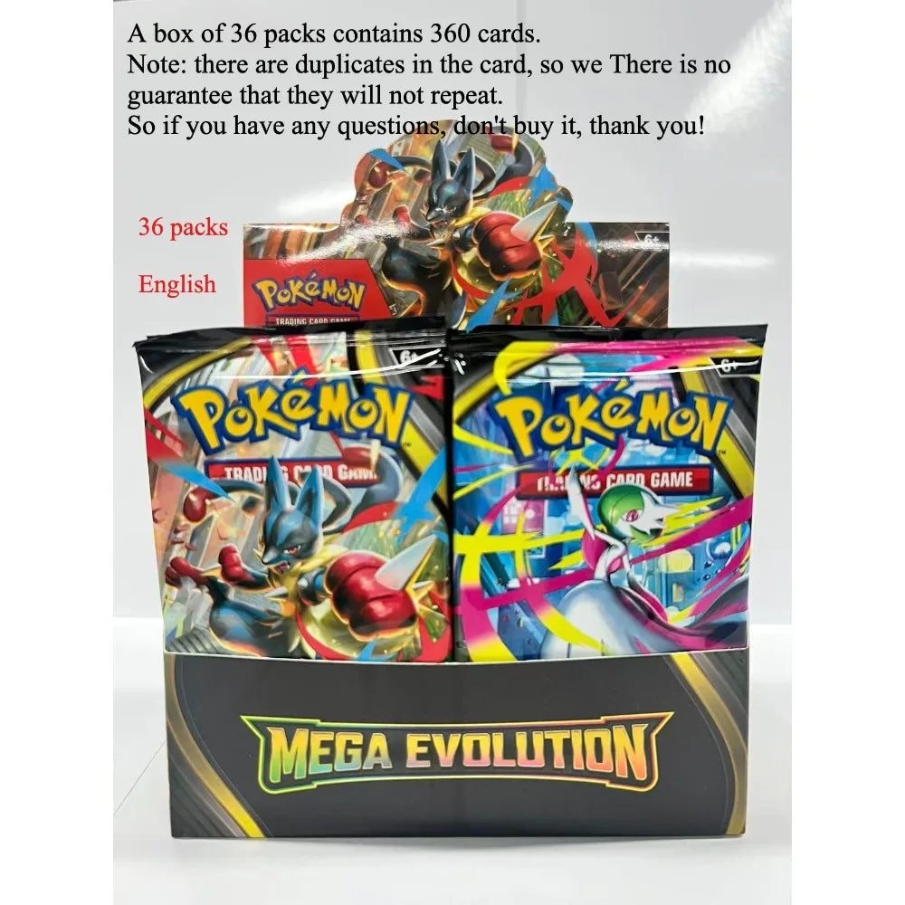 Scatola di carte Pokémon TCG Booster Box Mega Evolution, Phantasmal Flames e Ascended Heroes, con bustine e pacchetti casuali.