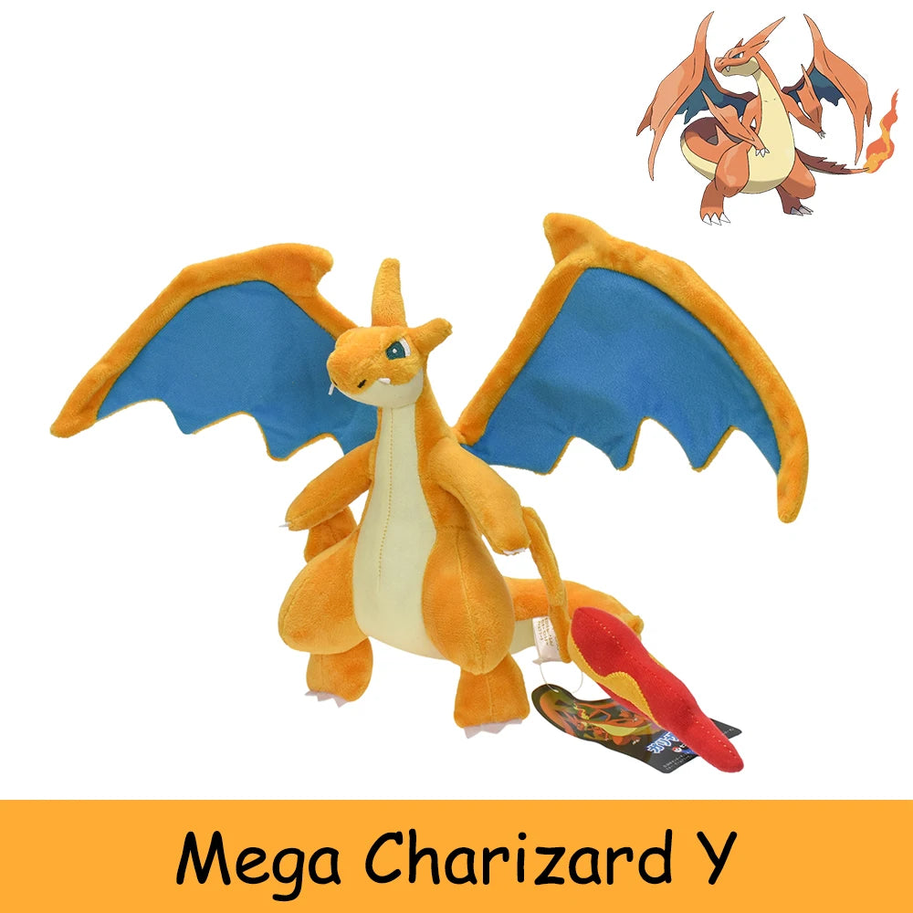 Peluche di 20cm di Mega Charizard Y, figura morbida e colorata di Pokémon anime, perfetta come regalo per bambini e collezionisti.