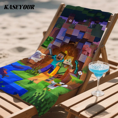 Asciugamano mare Minecraft in microfibra ultra assorbente, gadget colorato con personaggi Minecraft, ideale per spiaggia e piscina.