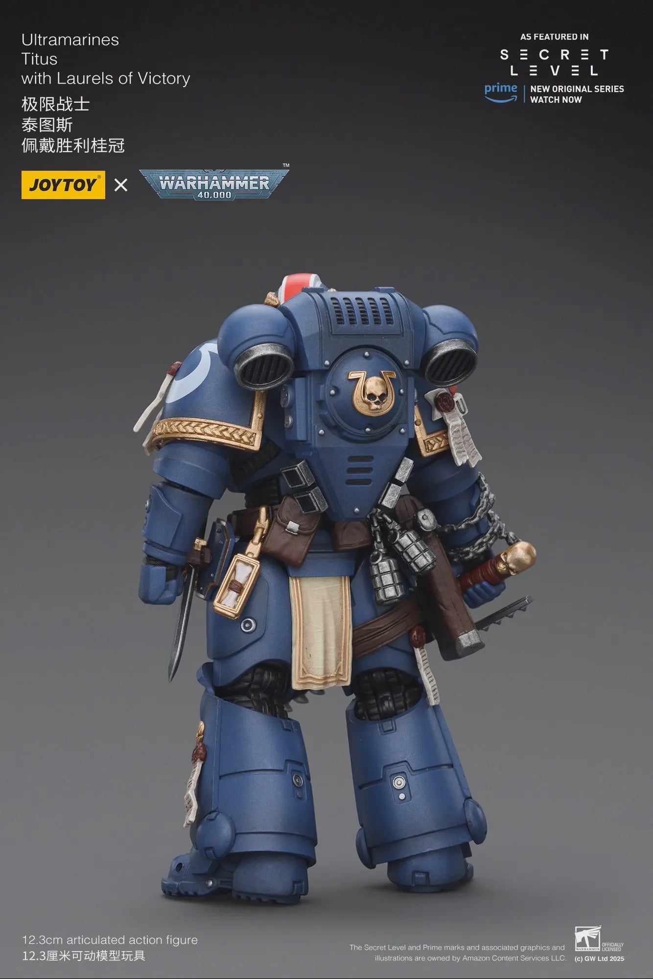 Action figure Warhammer 40K Ultramarines Titus con laurea di vittoria, alta 3,75 pollici, dettagliata e articolata.