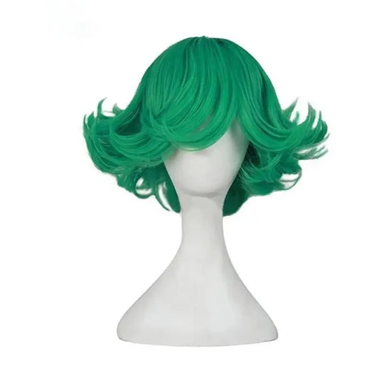 Parrucca cosplay Senritsu no Tatsumaki di One Punch Man, capelli corti ricci e ondulati, resistente al calore, marca Otaku Family Store.