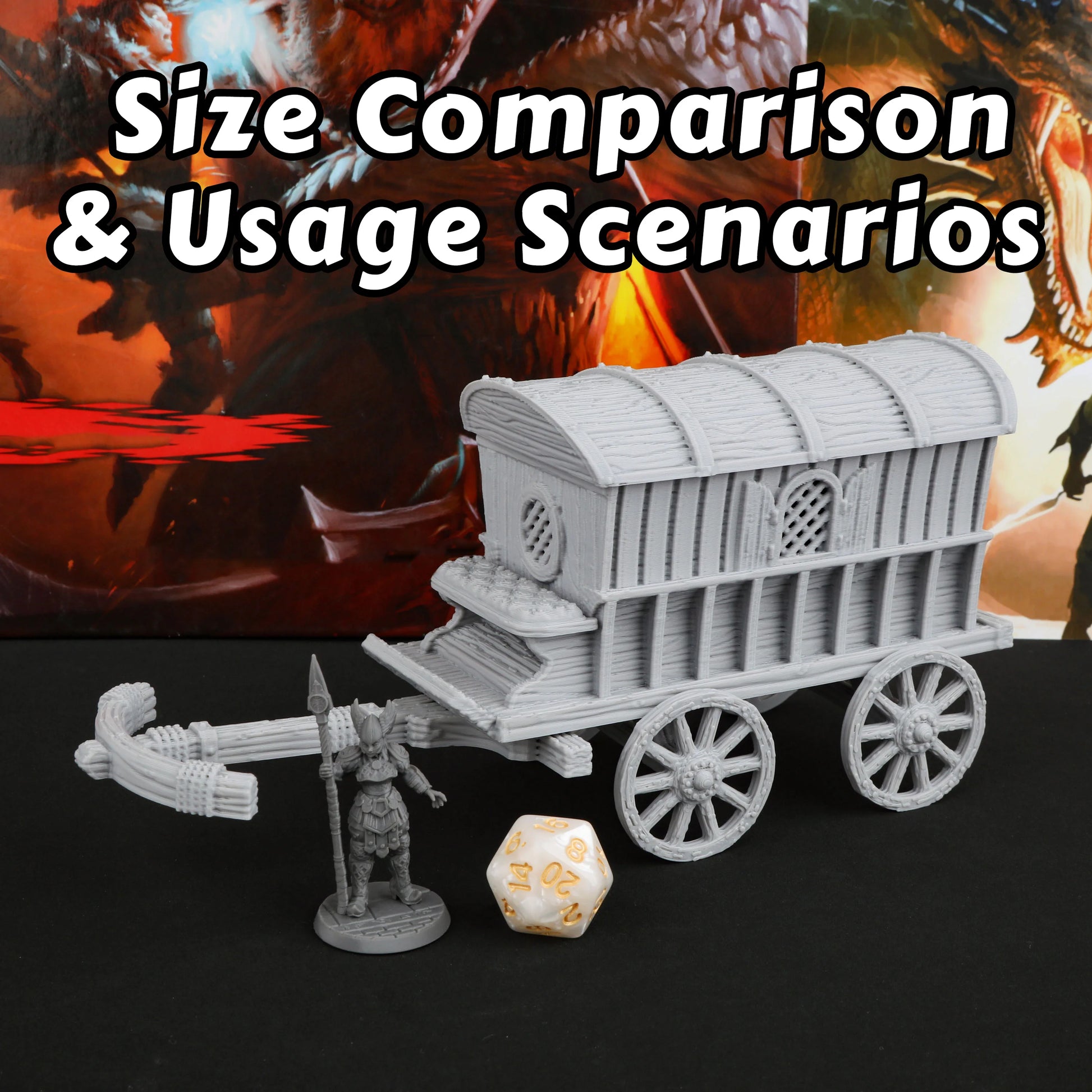 Miniatura di un carro in legno per terrain RPG 28mm, accessorio decorativo per giochi da tavolo, marca Otaku Family Store Online.