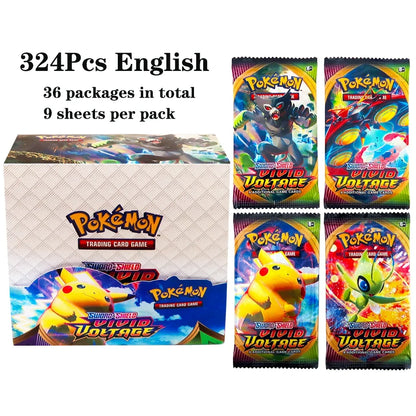 Lotto di 36 buste di carte Pokémon TCG Otaku Family Store, 324 carte in lingua inglese, visualizzate in display box