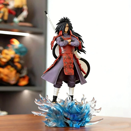 Statua in PVC di Uchiha Madara Naruto, figura da collezione, alta 25cm, con dettagli illuminati, decorazione da scrivania, regalo per appassionati