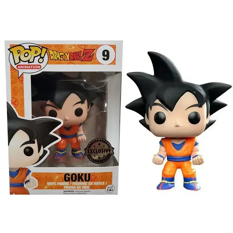 Funko POP Dragon Ball Z: Goku Super Saiyan, Vegeta, Trunks e Krillin in vesti colorate, figure in stile cartone animato.