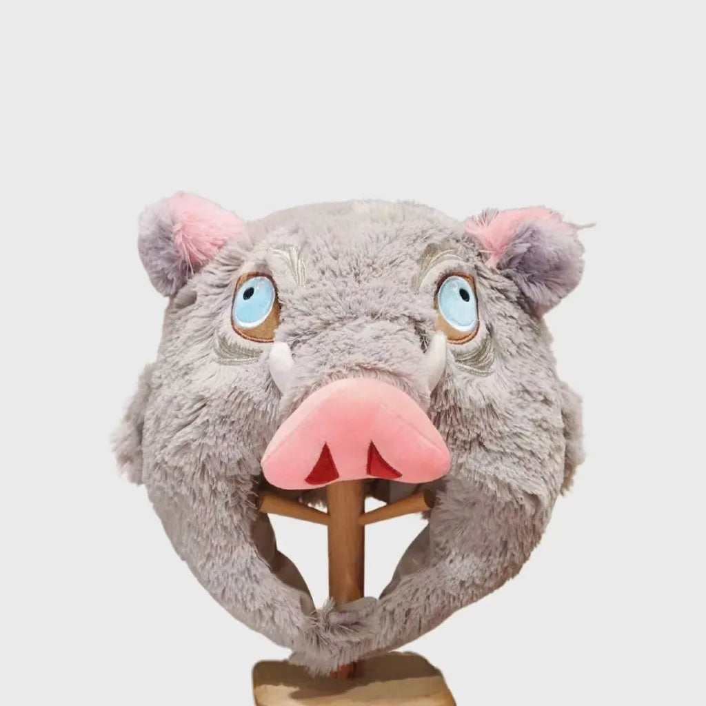 Cappello cosplay in peluche da 13 pollici di Inosuke Demon Slayer con testa di cinghiale, perfetto per cosplay Kimetsu no Yaiba.