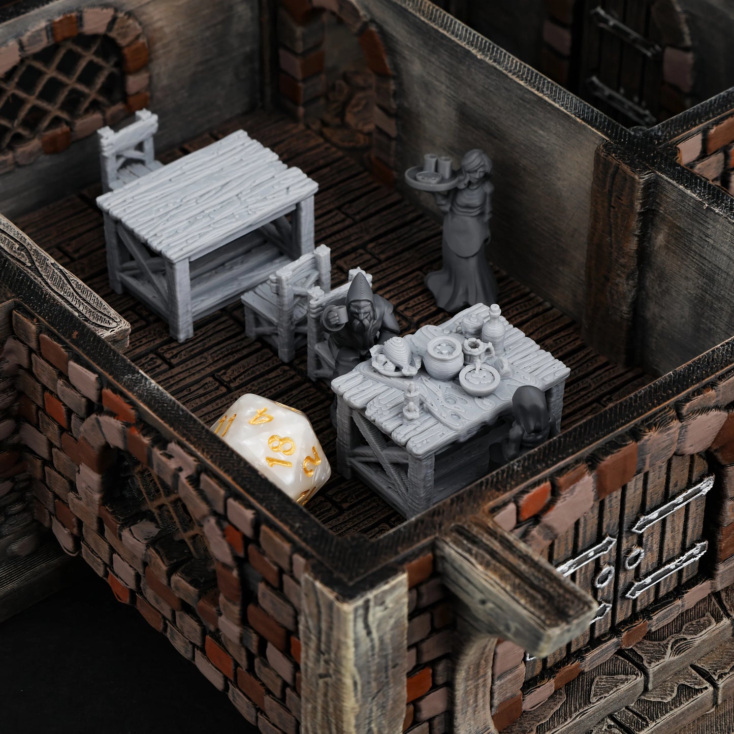 Miniature tavolo rustico per gioco di ruolo, set di mobili tabletop in miniatura per appassionati di RPG e terrain.