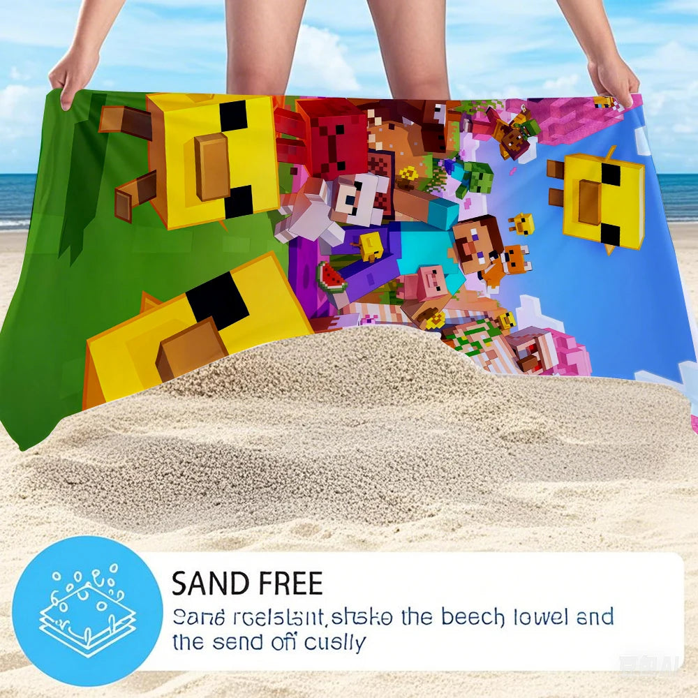 Asciugamano mare Minecraft in microfibra ultra assorbente, gadget colorato con design Minecraft, ideale per spiaggia o piscina.