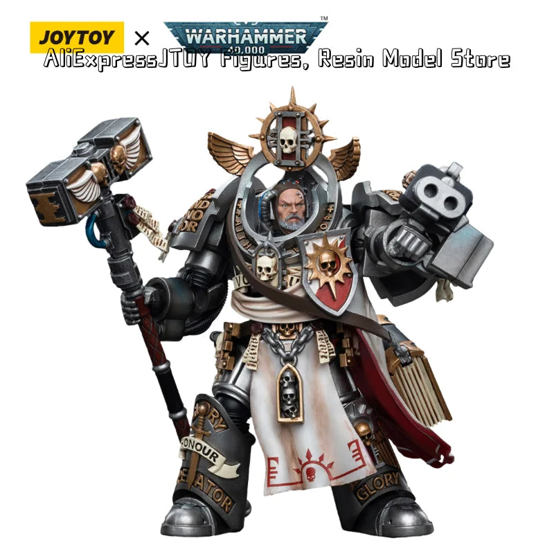 Action figure Warhammer 40K Grey Knights Grand Master Voldus Caddon Vibova, dettagliata figura da collezione in posa.
