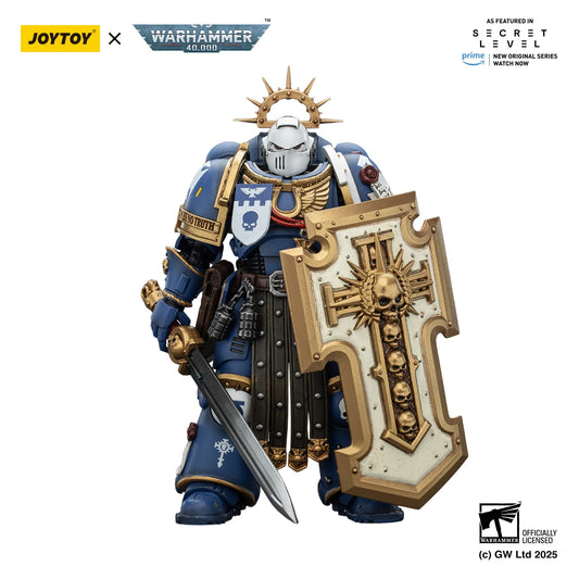Figura d'azione Warhammer 40K Ultramarines in scala 1/18 con personaggi Titus Laurels, Metaurus, Levantus e Torvald.