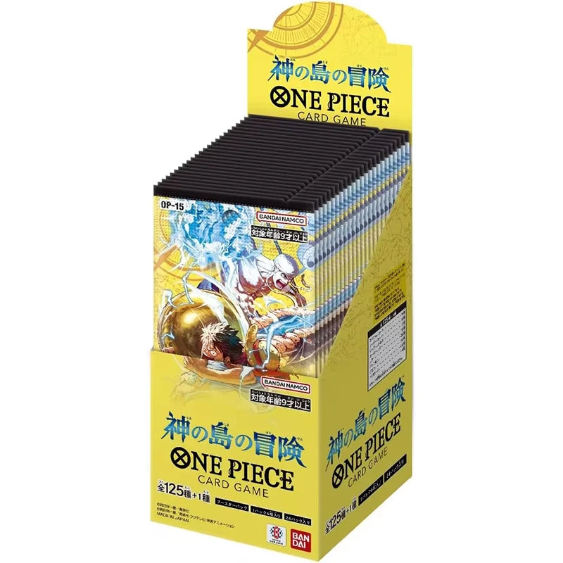 Booster box di carte One Piece Card Game Romance Dawn Otaku Family Store Online, edizione giapponese, con tre scatole di carte.