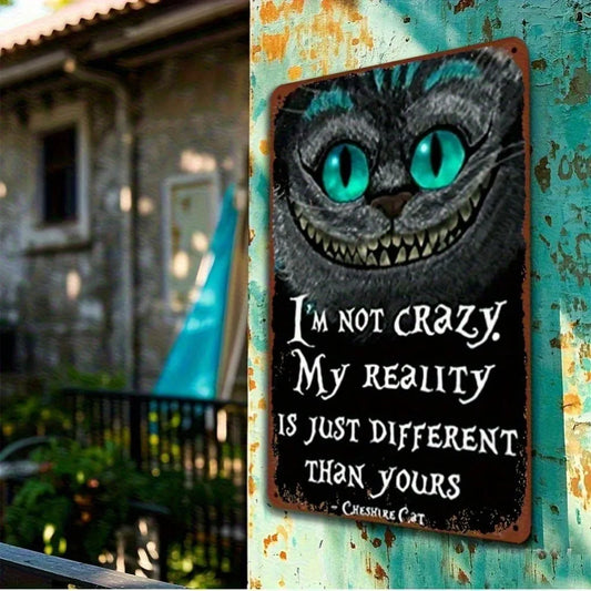 Decorazione murale in metallo di Cheshire Cat, arte retro in ferro, dimensioni 8x12 pollici, stile gadget Otaku Family Store.