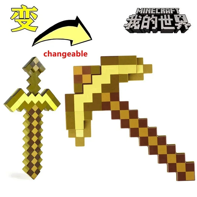 Spada e piccone trasformabili in plastica da cosplay Minecraft My World, modello Otaku Family Store Online, figura d'azione 2025