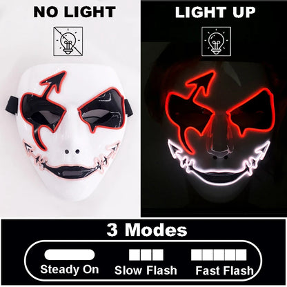 Maschera cosplay luminosa di Otaku Family Store, maschera demoniaca che brilla per Halloween e eventi horror con effetto glow