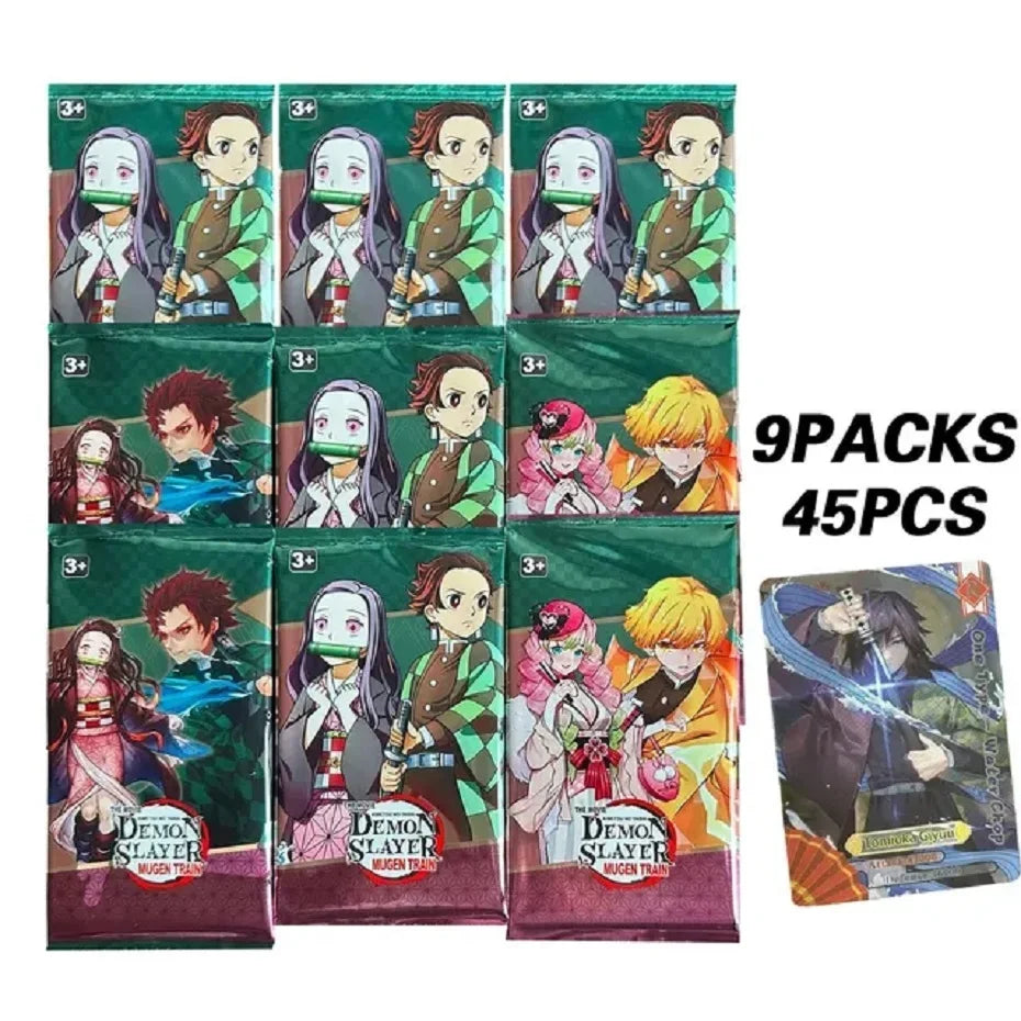 Carte da collezione Demon Slayer Mugen Train Otaku Family con Tanjirou e Nezuko, rara e ultra, immagini dettagliate dei personaggi.