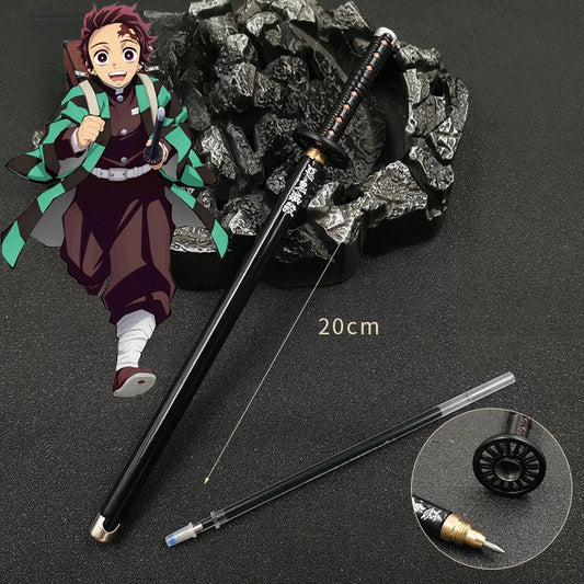 Penna gel modello Demon Slayer con lama cosplay, stilo nero da 0,5mm, gadget ispirato anime Japan, ideale per studenti e appassionati.