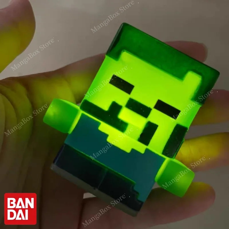 Figure da collezione LED di Minecraft di Bandai Namco, set Gashapon con Steve, Zombie, Ender Dragon e scheletro, gadget otaku.