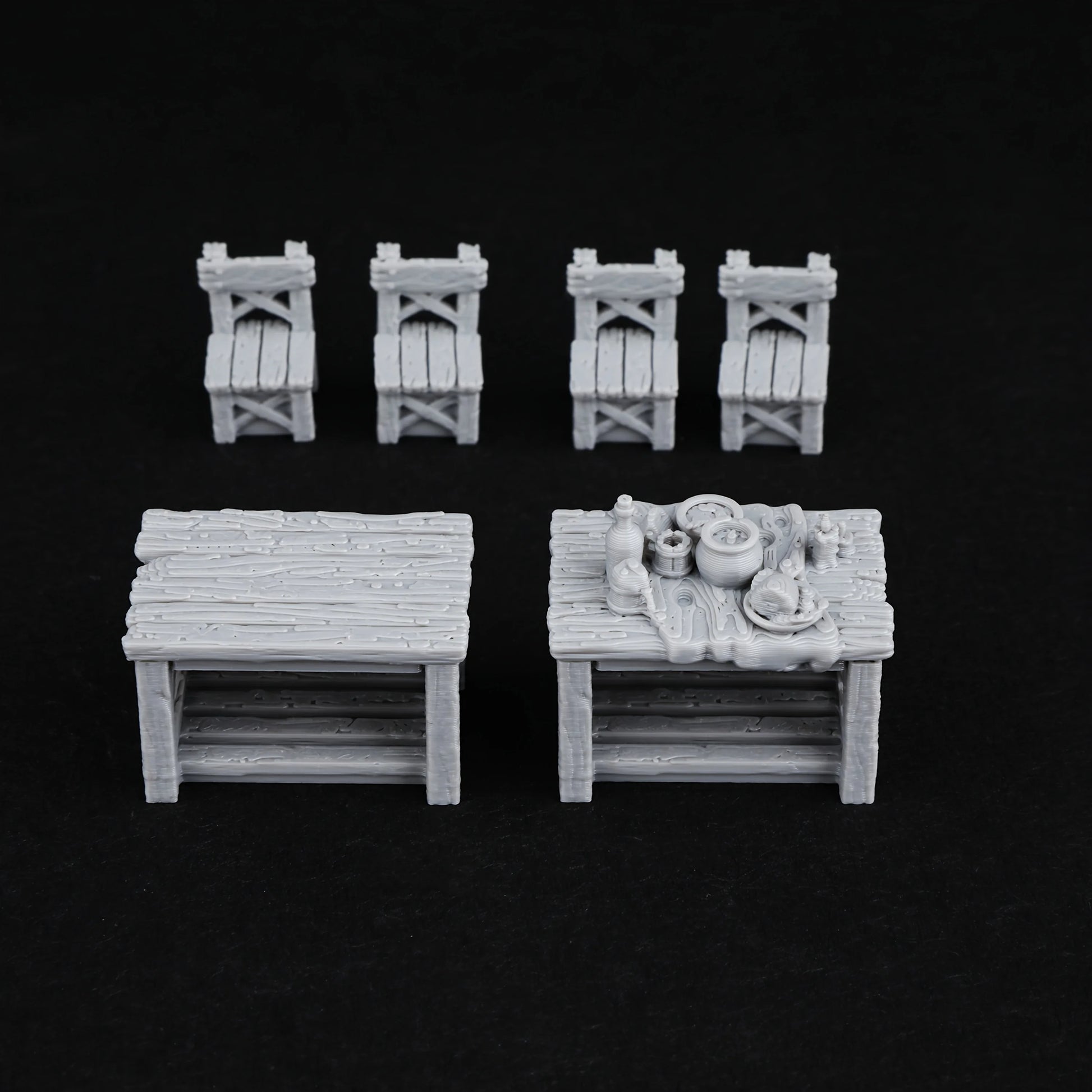Miniatura di tavolo rustico in miniatura per giochi di ruolo, con mobili dettagliati per tabletop RPG, pezzo di scena per fan del gioco.