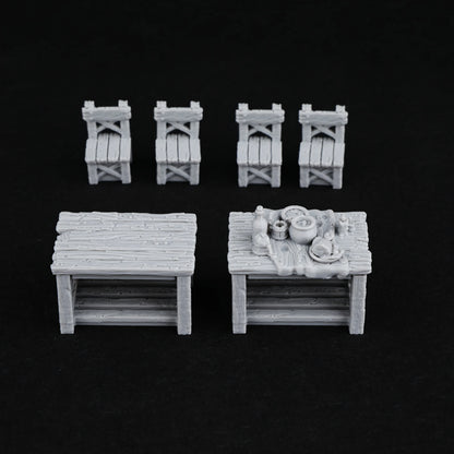 Miniatura di tavolo rustico in miniatura per giochi di ruolo, con mobili dettagliati per tabletop RPG, pezzo di scena per fan del gioco.