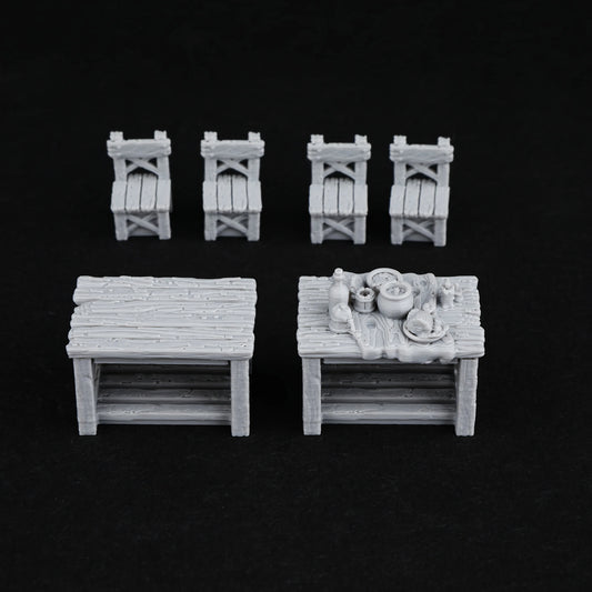 Miniatura di tavolo rustico in miniatura per giochi di ruolo, con mobili dettagliati per tabletop RPG, pezzo di scena per fan del gioco.