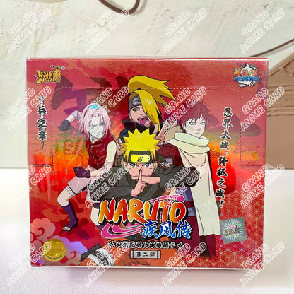 Scatola di carte Naruto KAYOU Collection Booster Box T2W9 e T4W8 con carte ufficiali, immagini di personaggi Naruto.