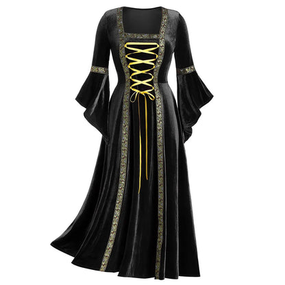 Vestito gotico punk femminile cosplay medieval, stile regina principessa con dettagli vintage, perfetto per Halloween e carnevale.