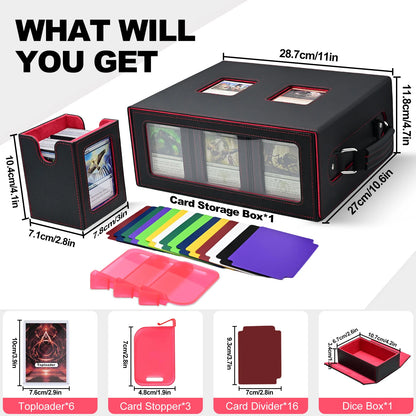 Scatola per carte da gioco 7-in-1 Otaku Family Store, contenitore per deck di carte con maniglia e divisori, con 8 Toploaders.