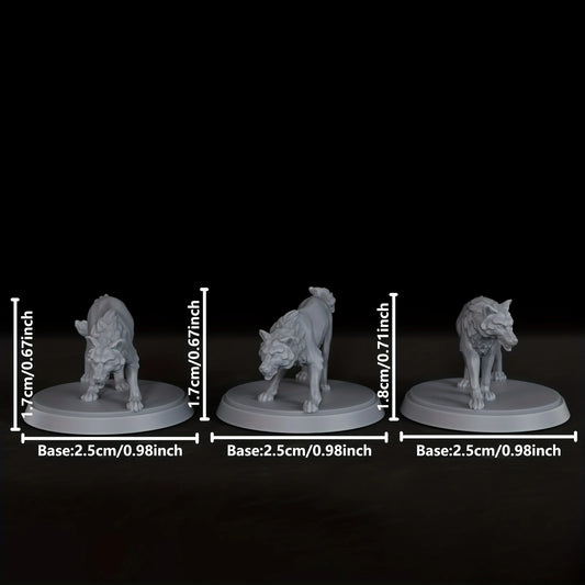 Miniature di lupi fantasy per giochi di ruolo da tavolo, set da 3 pezzi, ideali per DND e giochi di ruolo fantasy.