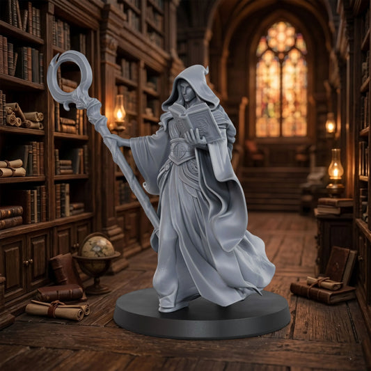 Miniatura di un mago fantasy Moonshadow Archmage in scala 1:50, statua da gioco di ruolo e collezione, di Otaku Family Store Online.