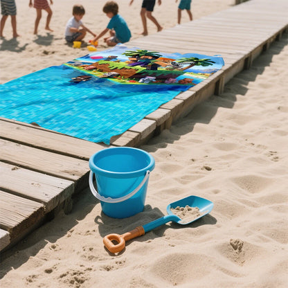Asciugamano mare Minecraft in microfibra ultra assorbente, gadget colorato con design a blocchi e personaggi Minecraft.