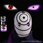 Maschera cosplay Uchiha Obito Sharingan Akatsuki Naruto, maschera in tessuto con dettagli del Sharingan e simboli Akatsuki.