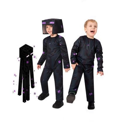 Costume cosplay Enderman bambino nero deluxe, perfetto per Halloween e feste, con dettagli realistici e stile zombie classico.