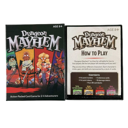 Gioco di carte Dungeon Mayhem - Sfida Rapida, gadget di Otaku Family Store Online, con quattro varianti di carte fantasy.