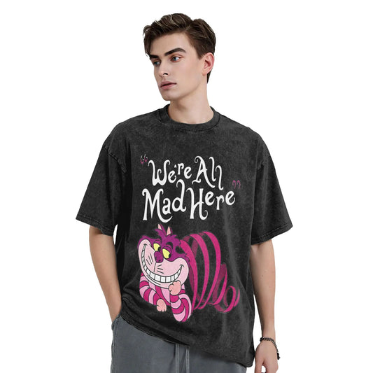 Maglietta a maniche corte con stampa del Gatto Cheshire e citazioni di Humor Virtuoso, morbida e colorata, per gli amanti dei gadget Otaku