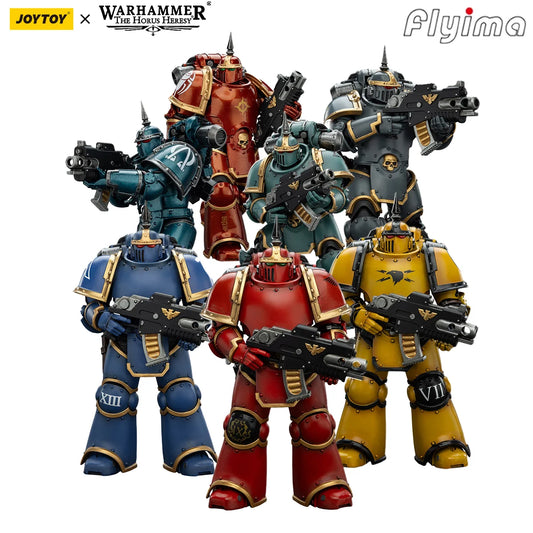 Figura d'azione Warhammer "The Horus Heresy" MK III Legionary, modello 1/18, con dettagli realistici e armatura militare.