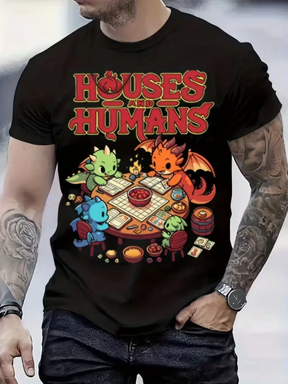 T-shirt Dungeons & Dragons vintage Y2K stampato, gadget Otaku Family Store, con design 3D e stile retrò, in tessuto morbido.