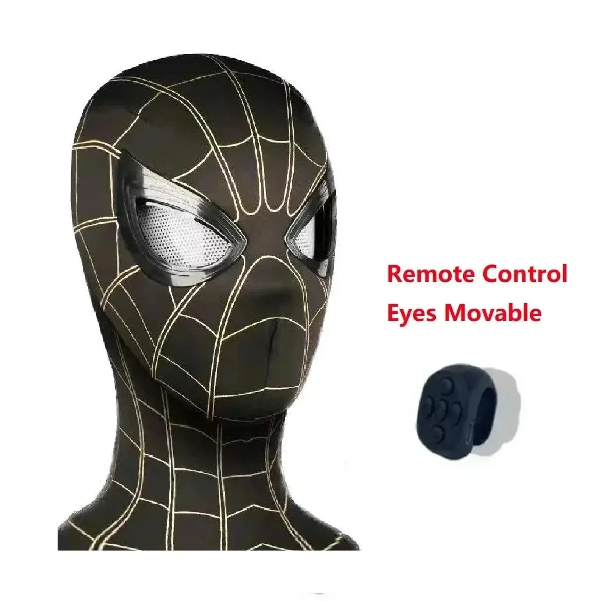 Maschera Spiderman con occhi mobili e telecomando, costume cosplay in tessuto spandex, ispirato a Peter Parker, per Halloween.