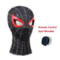 Maschera di Spiderman con occhi mobili, costume cosplay in tessuto spandex, dettagli realistici di Peter Parker.