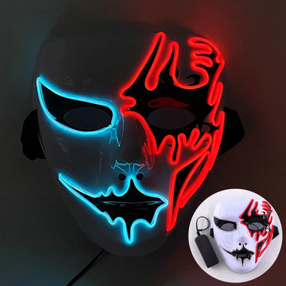 Maschera cosplay luminosa con teschio demoniaco, maschera da mascherata glowing, perfetta per Halloween e eventi horror.