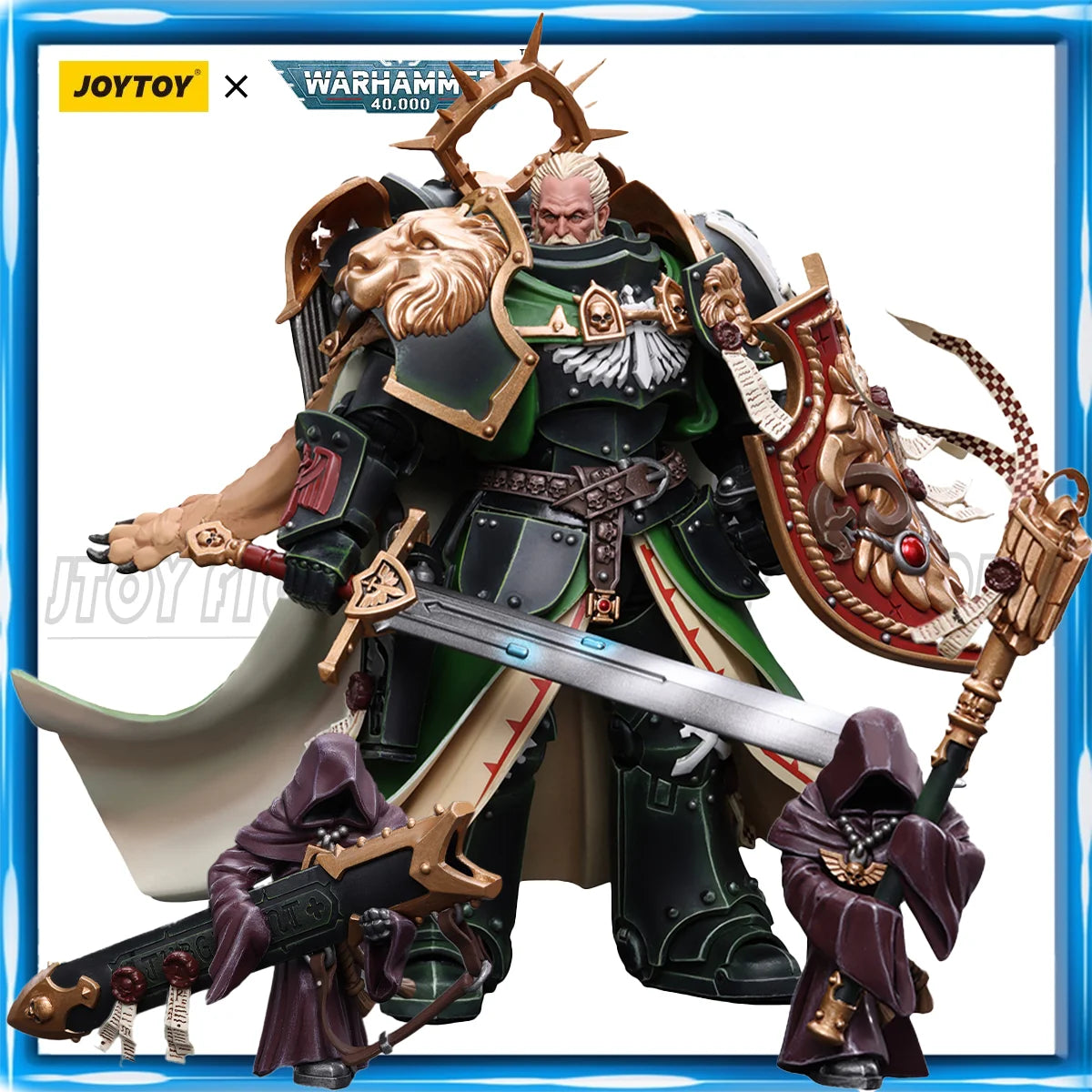 Figura d'azione Warhammer 40k Dark Angels Primarch Lion Jonson in scala 1/18, con dettagli realistici e armatura.