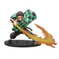Figura d'azione Demon Slayer con Tanjirou, Zenitsu e Kyoujurou, marchio Bandai, dettagli vivaci e pose dinamiche.
