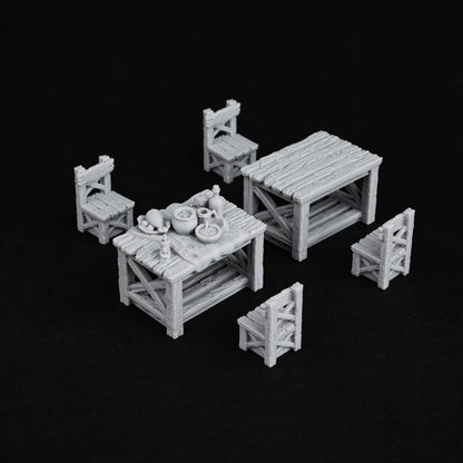 Miniatura di tavolo rustico in plastica per gioco di ruolo, set di mobili da tavola per giochi da tavolo e giochi di ruolo.