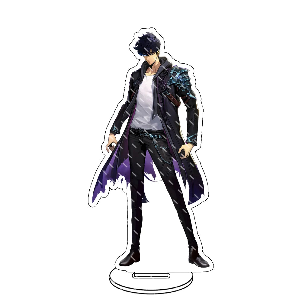 Supporto acrilico Solo Leveling Sung Jin-Woo, gadget in plastica trasparente, ideale per collezionisti e appassionati anime.