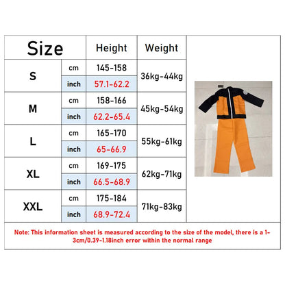 Costume cosplay Uzumaki Naruto di Otaku Family Store con mantello arancione, fascia per la fronte e dettagli da ninja Konoha