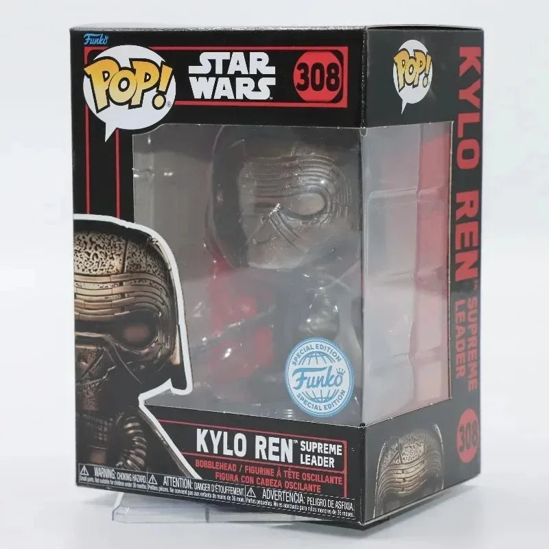 Funko Pop Star Wars con Darth Vader, Obi-Wan Kenobi e Luke Skywalker, personaggi in stile figurina collezionabile.